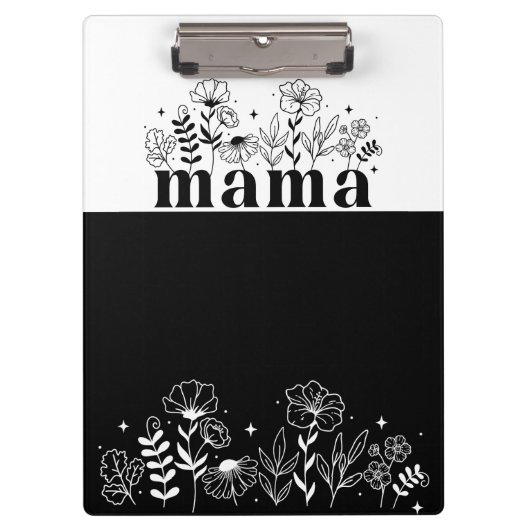 Minimalistic Black & White Wildflower Mama Custom クリップボード (正面)