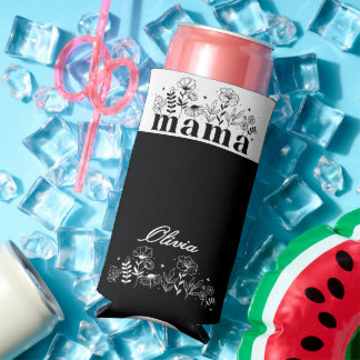 Minimalistic Black & White Wildflower Mama Custom スリム缶クーラー