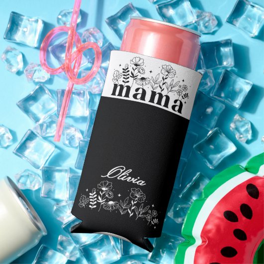 Minimalistic Black & White Wildflower Mama Custom スリム缶クーラー (インサイチュ 夏)