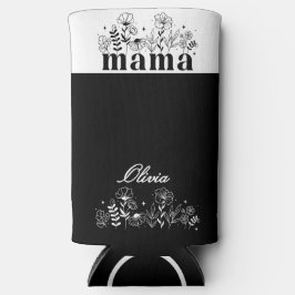 Minimalistic Black & White Wildflower Mama Custom スリム缶クーラー