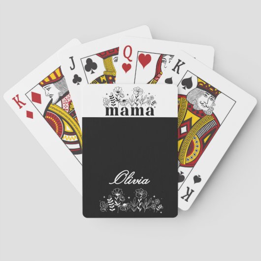 Minimalistic Black & White Wildflower Mama Custom トランプ (裏面)