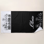 Minimalistic Black & White Wildflower Mama Custom ビーチタオル (正面)
