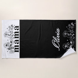 Minimalistic Black & White Wildflower Mama Custom ビーチタオル