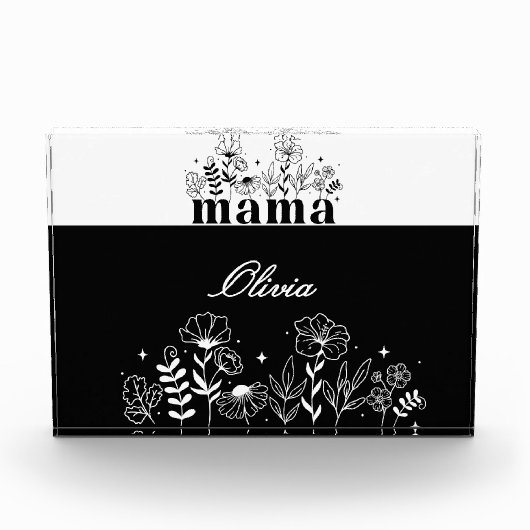 Minimalistic Black & White Wildflower Mama Custom フォトブロック (正面)