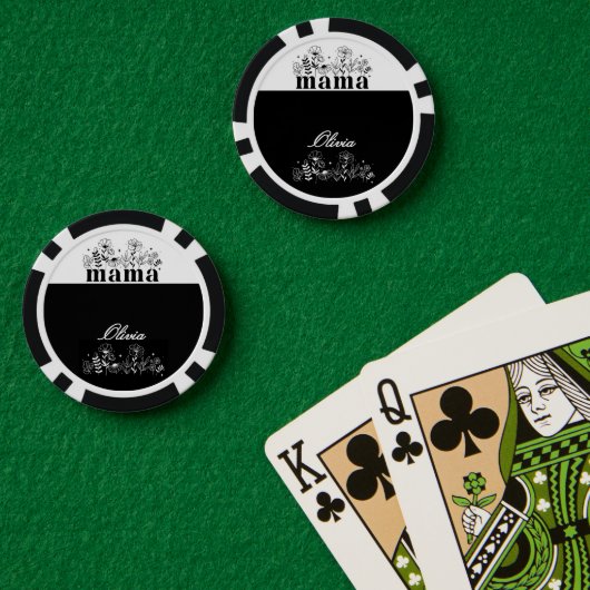 Minimalistic Black & White Wildflower Mama Custom ポーカーチップ (ポーカーテーブル (ダブル))