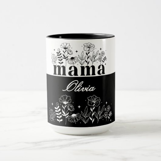 Minimalistic Black & White Wildflower Mama Custom マグカップ (中央)