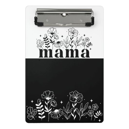 Minimalistic Black & White Wildflower Mama Custom ミニクリップボード (正面)