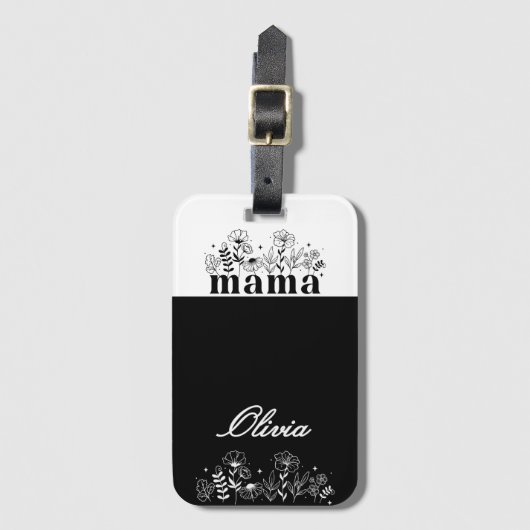 Minimalistic Black & White Wildflower Mama Custom ラゲッジタグ (正面縦)