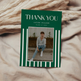 Minimalistic Bold Green Striped Graduation Photo サンキューカード