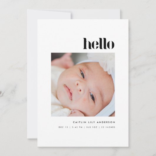 Minimalistic Bold "Hello" 5-Photo Baby Birth 案内状 (正面)