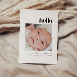 Minimalistic Bold "Hello" 5-Photo Baby Birth 案内状