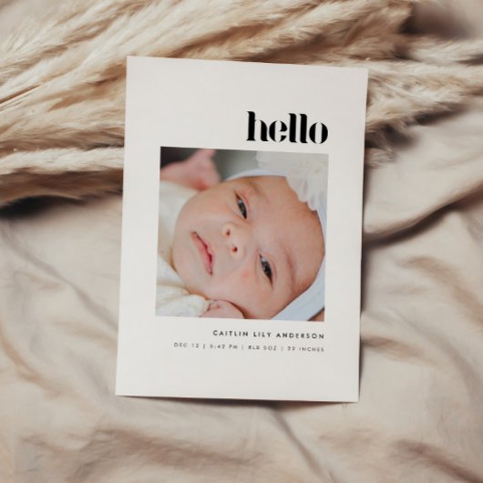 Minimalistic Bold "Hello" 5-Photo Baby Birth 案内状