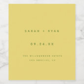Minimalistic Bright Yellow Custom Names Wedding ワインラベル (シングルラベル)