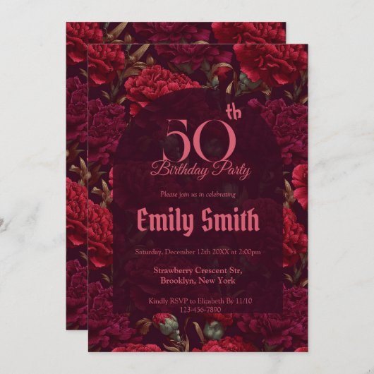 Minimalistic Carnation Accent 80Th Birthday 招待状 (正面/裏面)