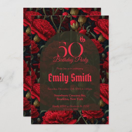 Minimalistic Carnation Flower Birthday Celebration 招待状 (正面/裏面)