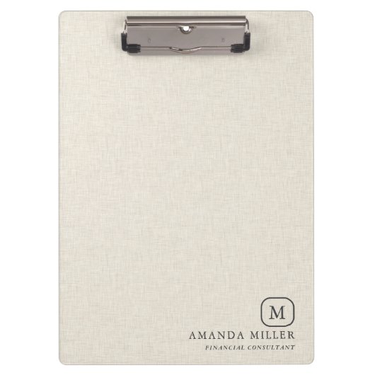 Minimalistic Cream Linen Texture Gray Typography クリップボード (正面)