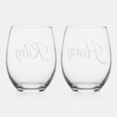 Minimalistic Custom Couple Names Script ステムなしワイングラス (裏面)