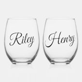 Minimalistic Custom Couple Names Script ステムなしワイングラス (正面)