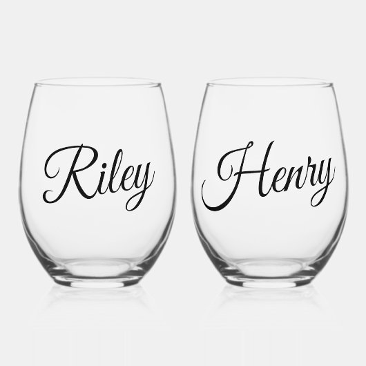 Minimalistic Custom Couple Names Script ステムなしワイングラス (正面)