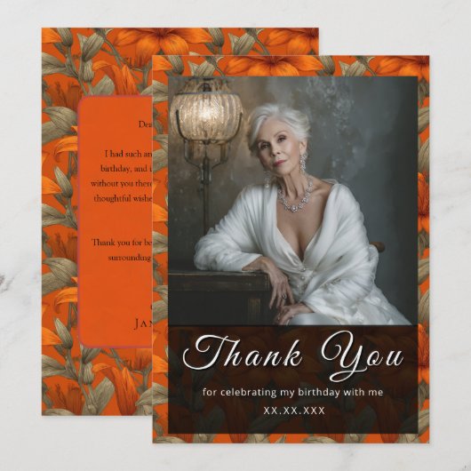 Minimalistic Custom Lilies Floral Romantic Party サンキューカード (正面/裏面)