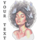 Minimalistic Custom Watercolor Afro Girl Butterfly シール (正面)