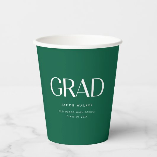 Minimalistic Dark Green Custom Graduation Party 紙コップ (正面)