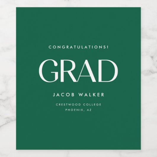 Minimalistic Dark Green Graduation Party Congrats ワインラベル (シングルラベル)