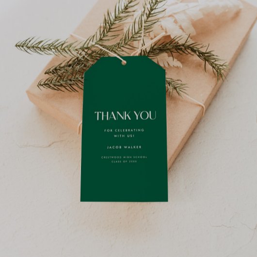 Minimalistic Dark Green Graduation Party Thank You ギフトタグ