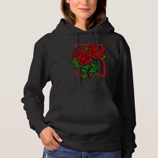 Minimalistic Elegant Rose Flowers Red Roses Floral パーカ (正面)