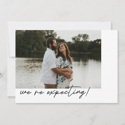 Minimalistic Elegant Script Photo Pregnancy 案内状 (正面)