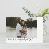 Minimalistic Elegant Script Photo Pregnancy 案内状 (スタンド正面)