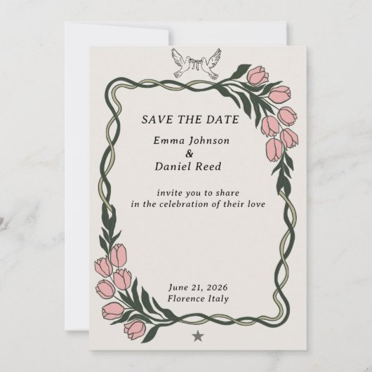 Minimalistic Floral Rustic Wedding Invite 招待状 (裏面)