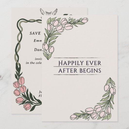 Minimalistic Floral Rustic Wedding Invite 招待状 (正面/裏面)