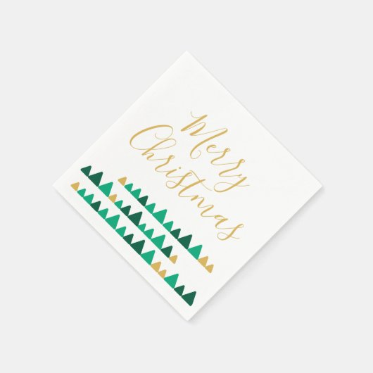 Minimalistic Green & Golden Trees Merry Christmas スタンダードカクテルナプキン (角)