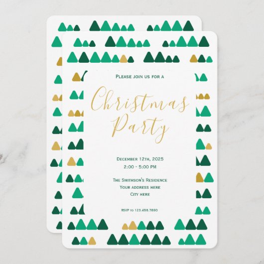 Minimalistic Green & Golden Woods Christmas 5"x7" 招待状 (正面/裏面)