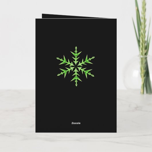 Minimalistic Green Snowflake Hand Drawn Art カード (裏面)