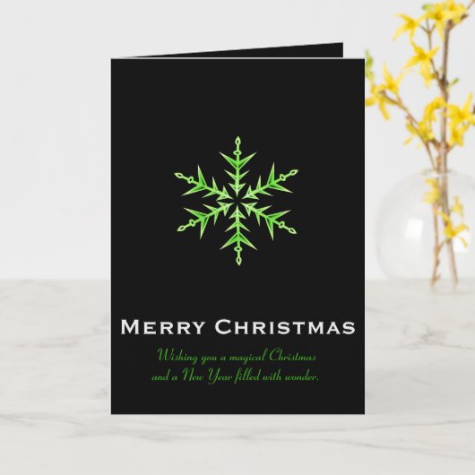 Minimalistic Green Snowflake Hand Drawn Art カード (黄色い花)