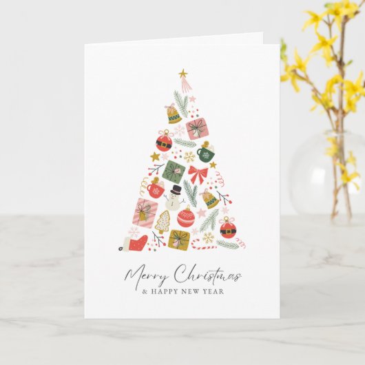 Minimalistic Merry Christmas & Happy New Year Tree カード (黄色い花)