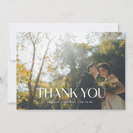 Minimalistic Modern 3-Photo Wedding サンキューカード (正面)