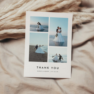 Minimalistic Modern 4-Photo Personalized Wedding サンキューカード