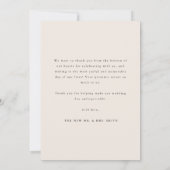 Minimalistic Modern Beige Script Wedding Photo サンキューカード (裏面)