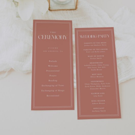 Minimalistic Modern Dusty Rose Wedding Ceremony プログラム