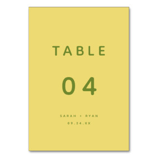 Minimalistic Modern Lemon Yellow Custom Wedding テーブルナンバー