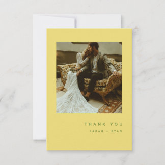 Minimalistic Modern Lemon Yellow Wedding Photo サンキューカード
