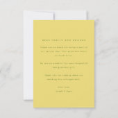 Minimalistic Modern Lemon Yellow Wedding Photo サンキューカード (裏面)