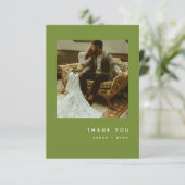 Minimalistic Modern Olive Green Wedding Photo サンキューカード (スタンド正面)