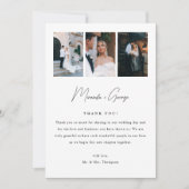 Minimalistic Modern Script 3-Photo Wedding サンキューカード (正面)