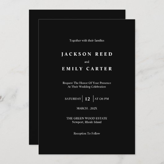 Minimalistic Modern Wedding Invitation Card 招待状 (正面/裏面)