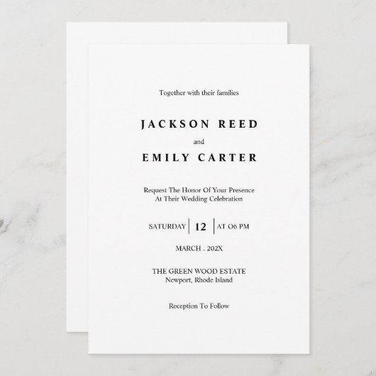 Minimalistic Modern Wedding Invitation Card 招待状 (正面/裏面)