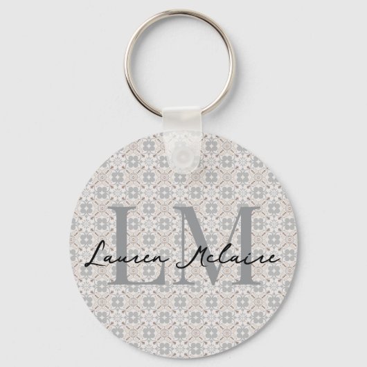 Minimalistic Monogram Script Name Spanish Tile  キーホルダー (裏面)